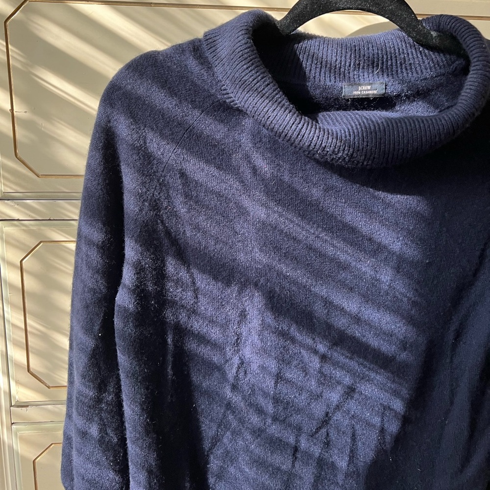 Navy blue 100% cashmere J Crew wide neck sweater